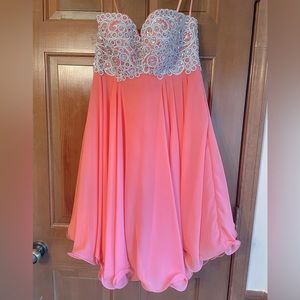 Anny Lee Coral Strapless Party Dress With Silver Accents Size Small